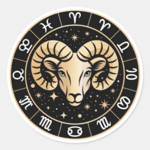 Elegant Capricorn Zodiac Constellation Gold Black Classic Round Sticker
