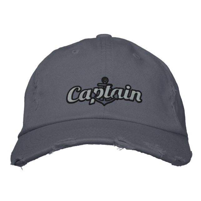 Elegant Captain Nautical Anchor Large Embroidery Embroidered Hat (Front)