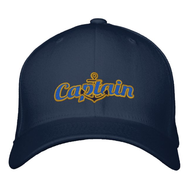 Elegant Captain Nautical Anchor Large Embroidery Embroidered Hat (Front)