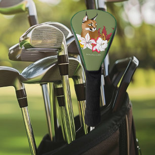 Elegant Caracal Wild Cat Lilies Floral Green Golf Head Cover