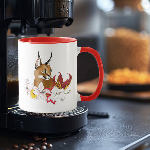 Elegant Caracal Wild Cat Lilies Floral Green Mug