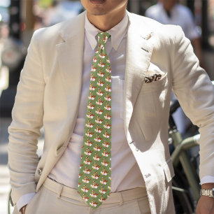 Elegant Caracal Wild Cat Lilies Floral Green Tie