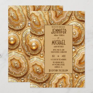 Elegant Caramel and Gold Geode Wedding Invitations