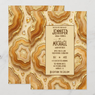 Elegant Caramel and Gold Geode Wedding Invitations