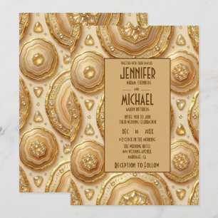 Elegant Caramel and Gold Geode Wedding Invitations