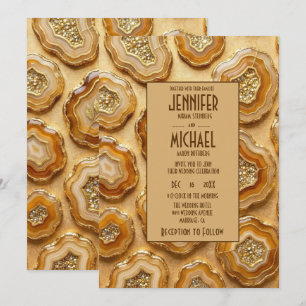 Elegant Caramel and Gold Geode Wedding Invitations