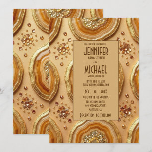 Elegant Caramel and Gold Geode Wedding Invitations