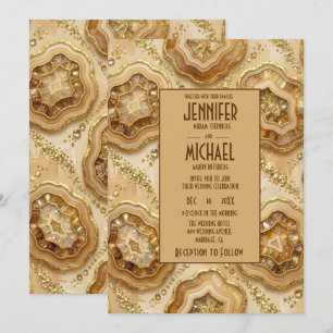 Elegant Caramel and Gold Geode Wedding Invitations
