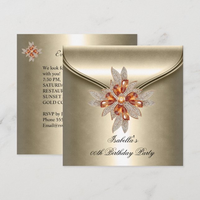 Elegant Caramel Beige Amber Birthday Party Invitation (Front/Back)