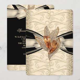 Elegant Caramel Cream Black Gold Amber 2 Invitation