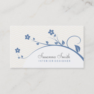Elegant card with blue flowers and chevrón