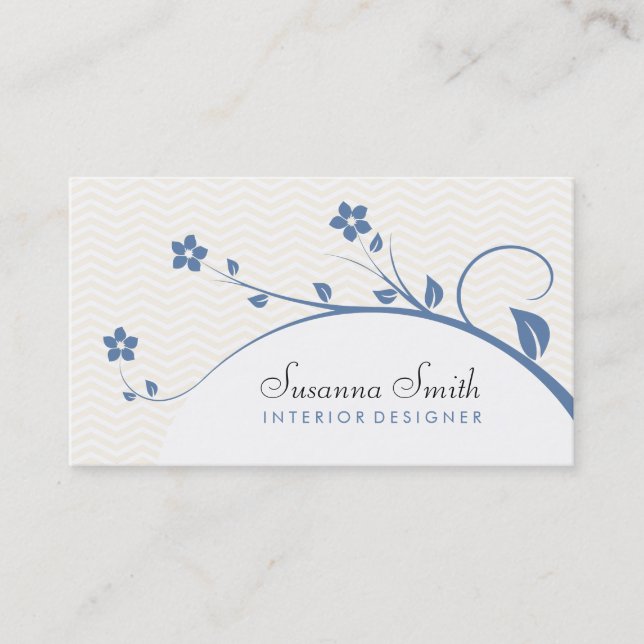 Elegant card with blue flowers and chevrón (Front)