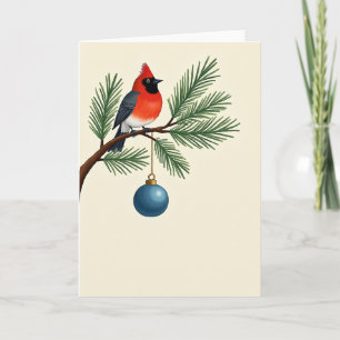 Elegant Cardinal Bird Christmas Card Pine Branch