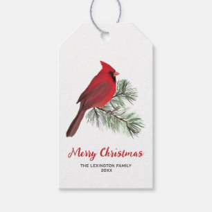 Elegant Cardinal Bird Christmas Pine Monogram Gift Tags