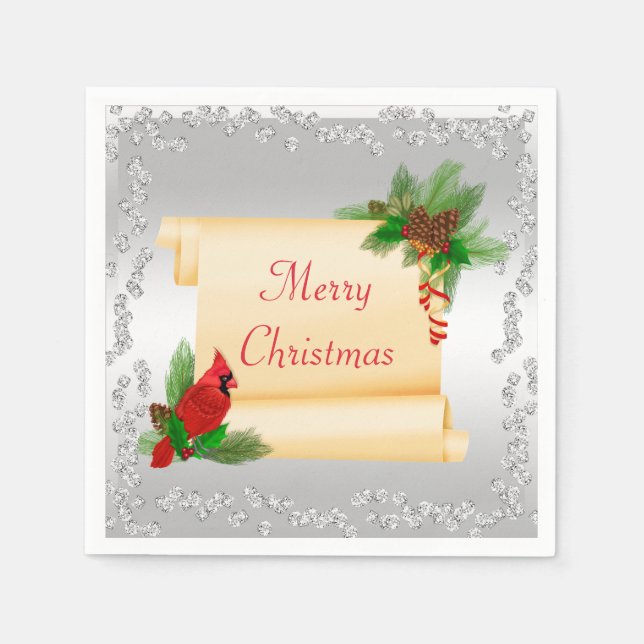 Elegant Cardinal & Scroll Diamonds Christmas Napkin (Front)