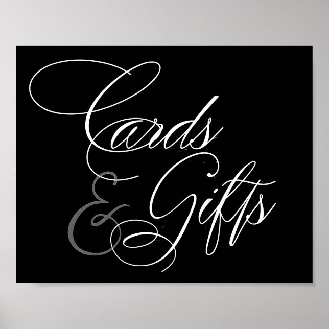 Elegant Cards and Gifts White Script | Table Sign (Front)
