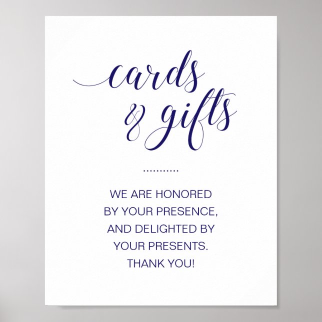 Elegant Cards & Gifts Table Navy Blue Wedding Sign (Front)