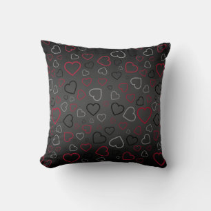 Elegant Carmin Red Grey Black Hearts pattern Cushion