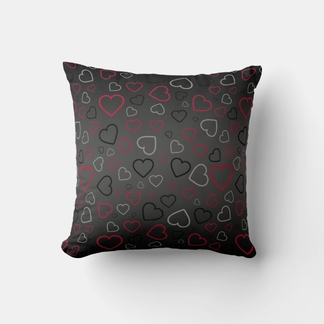 Elegant Carmin Red Grey Black Hearts pattern Cushion (Front)