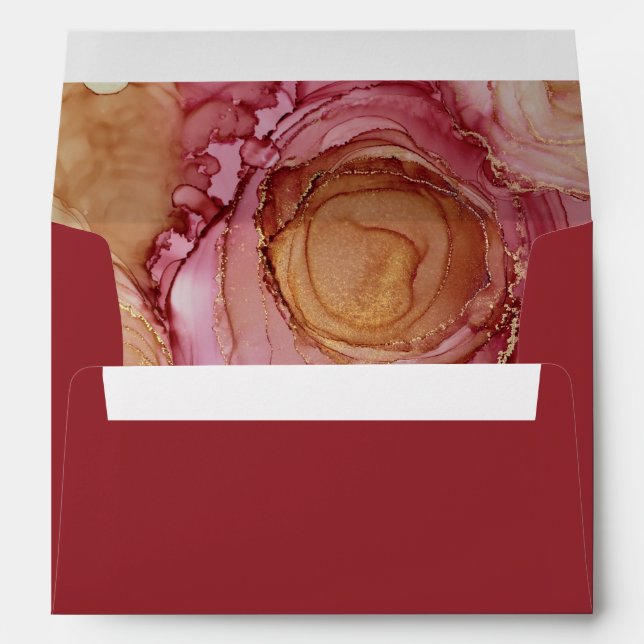 Elegant Carmine Red Floral Wedding Envelope (Back (Bottom))