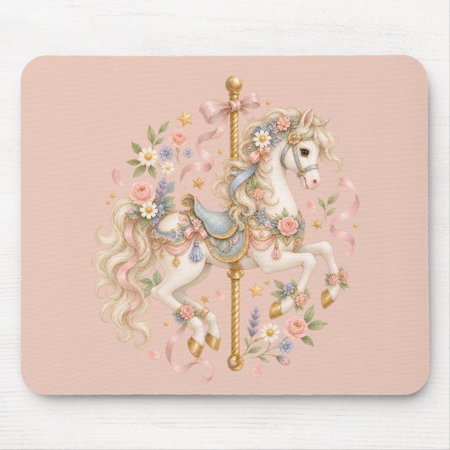 Elegant Carousel Horse French Fairytale Mouse Mat (Front)