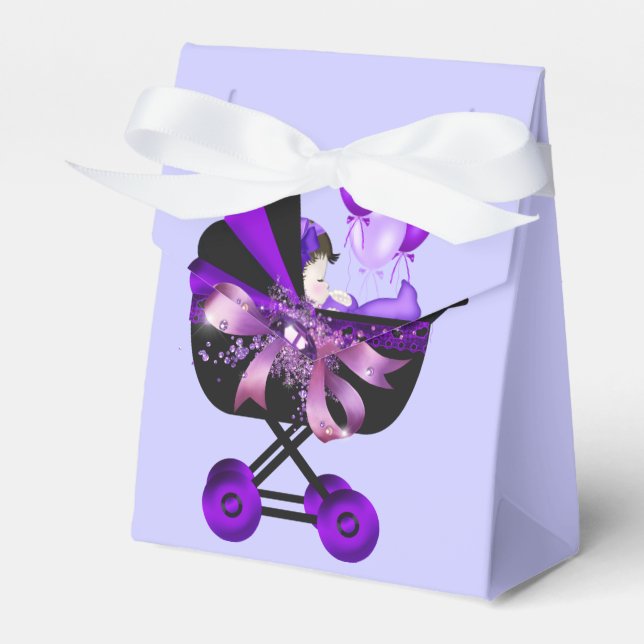 Elegant Carriage Lavender Purple Baby Shower Favour Box (Front Side)