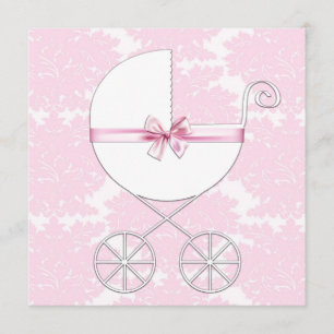 Elegant Carriage Pink Damask Baby Shower Invitation