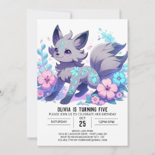 Elegant Cartoon Wolf Digital Birthday Invitation
