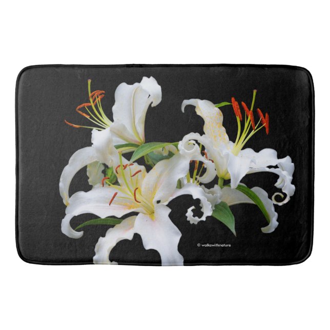 Elegant Casablanca White Oriental Lilies Bath Mat (Front)