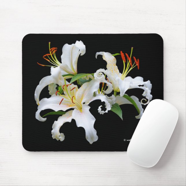 Elegant Casablanca White Oriental Lilies Flowers Mouse Mat (With Mouse)