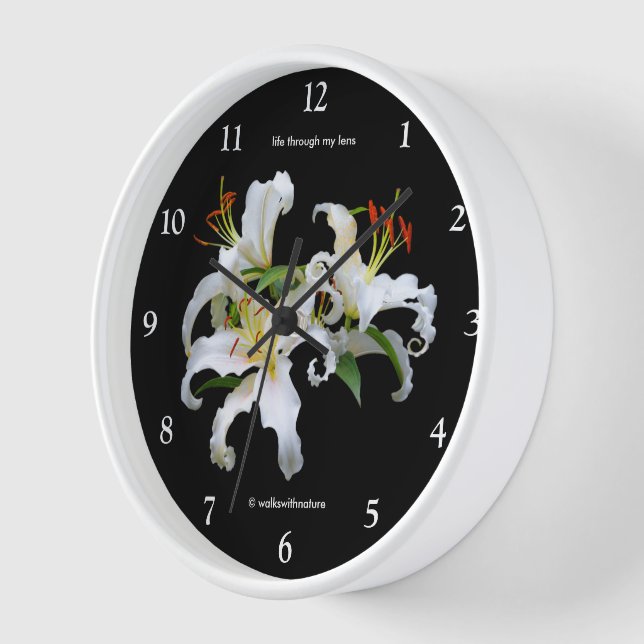Elegant Casablanca White Oriental Lilies Wall Clock (Angle)