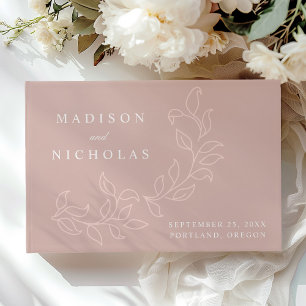 Elegant Cascading Blush Leaves Photo Wedding Guest Book