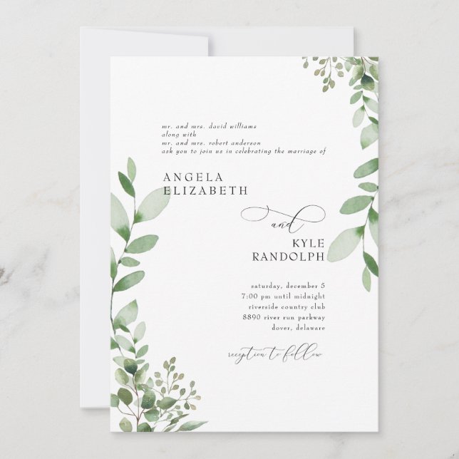 Elegant Cascading Greenery Wedding Both Parents In Invitation (Front)
