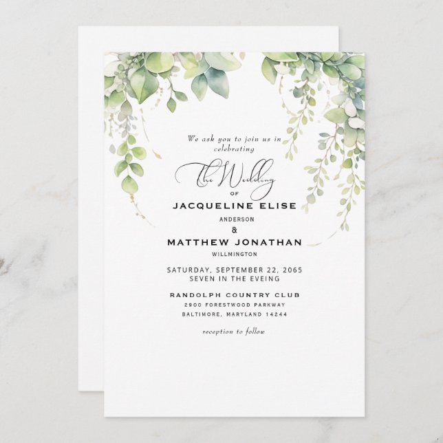 Elegant Cascading Greenery Wedding Invitation (Front/Back)
