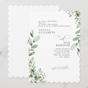 Elegant Cascading Greenery Wedding Scalloped Invitation