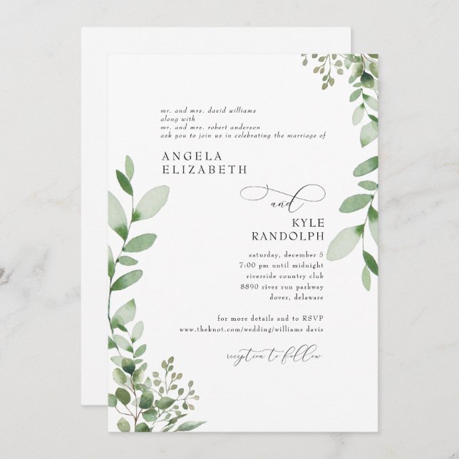 Elegant Cascading Greenery Wedding Website Invitation (Front/Back)