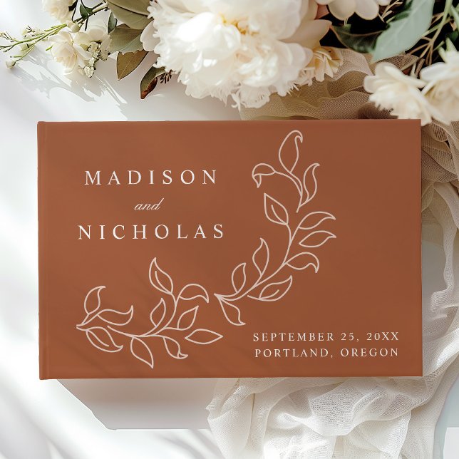 Elegant Cascading Terracotta Leaves Photo Wedding Guest Book (Creator Uploaded)