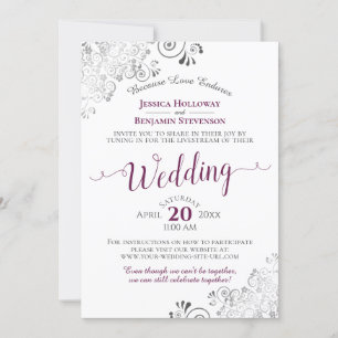 Elegant Cassis on White Wedding Livestream Invitation