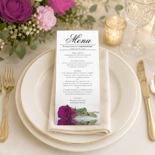 Elegant Cassis or Magenta Rose Reflections Wedding Menu