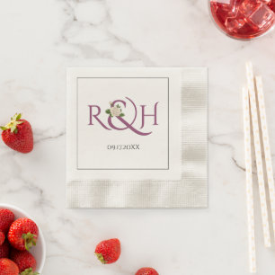 Elegant cassis purple initials, ampersand wedding napkin
