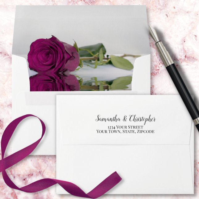 Elegant Cassis Purple Magenta Rose Wedding Envelope (Creator Uploaded)