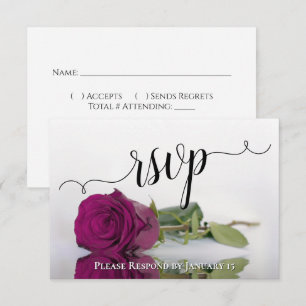 Elegant Cassis Purple Reflecting Rose Wedding RSVP Card