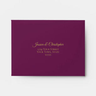 Elegant Cassis Purple with Gold Lace Wedding RSVP Envelope