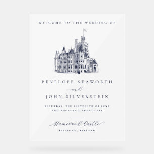 Elegant Castle Destination Welcome Wedding Acrylic Sign