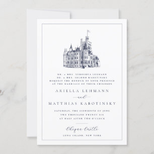 Elegant Castle Simple Double Sided Hebrew Wedding Invitation
