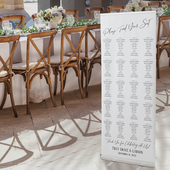 Elegant Casual Typography Seating Chart 200 Guests Retractable Banner (Creator Uploaded)