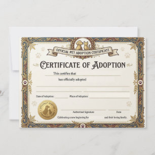 Elegant Cat Adoption Certificate Card