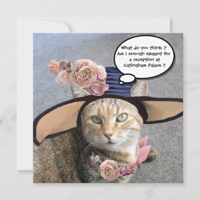 ELEGANT CAT,BIG DIVA HAT AND ROSES BIRTHDAY PARTY INVITATION (Front)