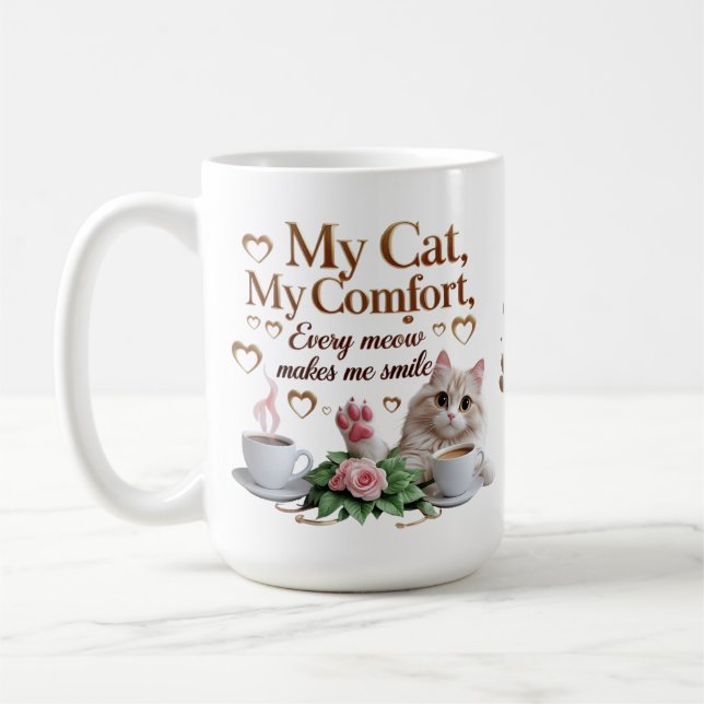 Elegant Cat Comfort Mug – 15 oz Classic Gift  (Left)