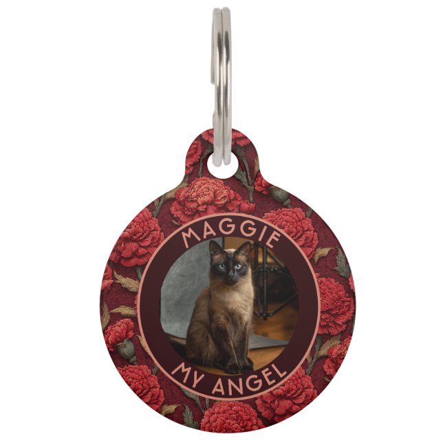 Elegant Cat Dad Gift Carnations Print Pet Tag (Front)